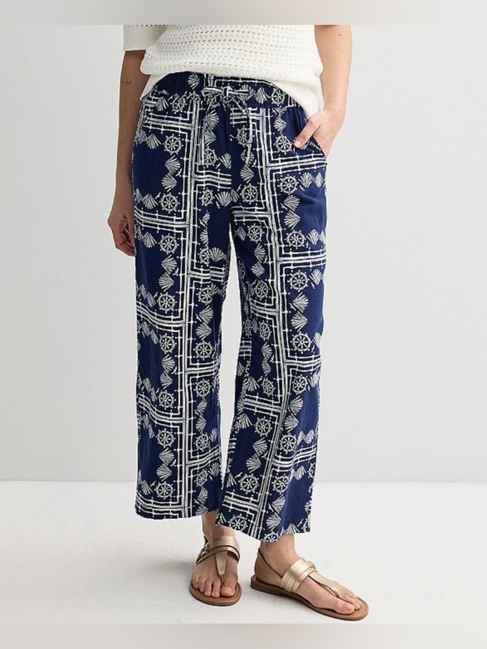 NEW…Sonoma Navy Nautical Linen High Rise Wide-Leg Pull-On Pants